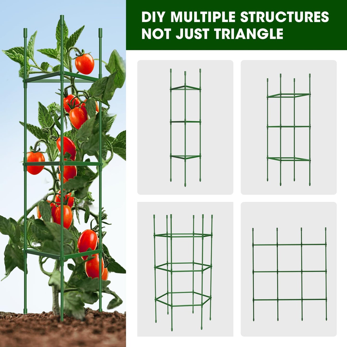 MQHUAYU 3 Pack Tomato Cages for Garden,Up to 51.2Inch Tomato Cage Trellis-Upgraded Hexagon Connector,Heavy Duty Adjustable Tomato Stake Support for Raised Garden Bed