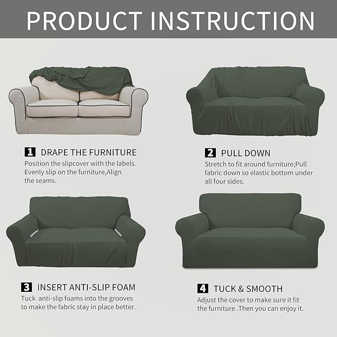 Easy-Going Stretch Loveseat Slipcover 1-Piece Sofa Cover Furniture Protector Couch Soft with Elastic Bottom for Kids Polyester Spandex Jacquard Fabric Small Checks (Loveseat, Olive Green)