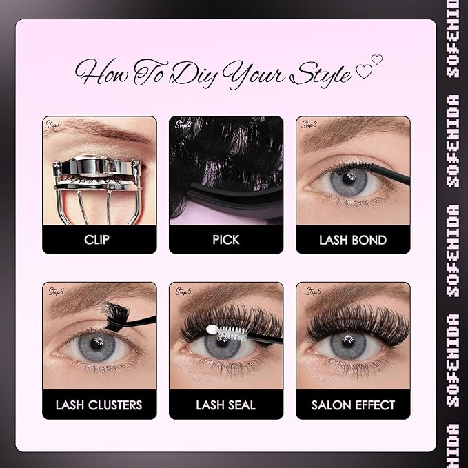 Lash Clusters 300D Volume Lash Clusters 12-25mm Long Volume Cluster Eyelash Extensions D Curvature Waterproof Eyelash Clusters Individual Cluster Lashes Soft Wispy DIY Lash Extension by Sofenida
