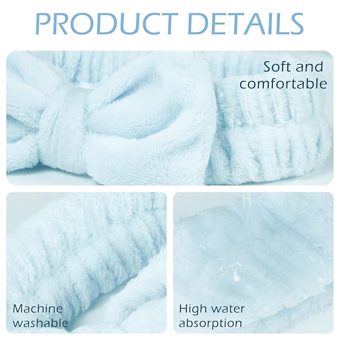 Fmeida Wrist Bands for Washing Face Skincare Headband Spa Headbands, White, 3 Pack