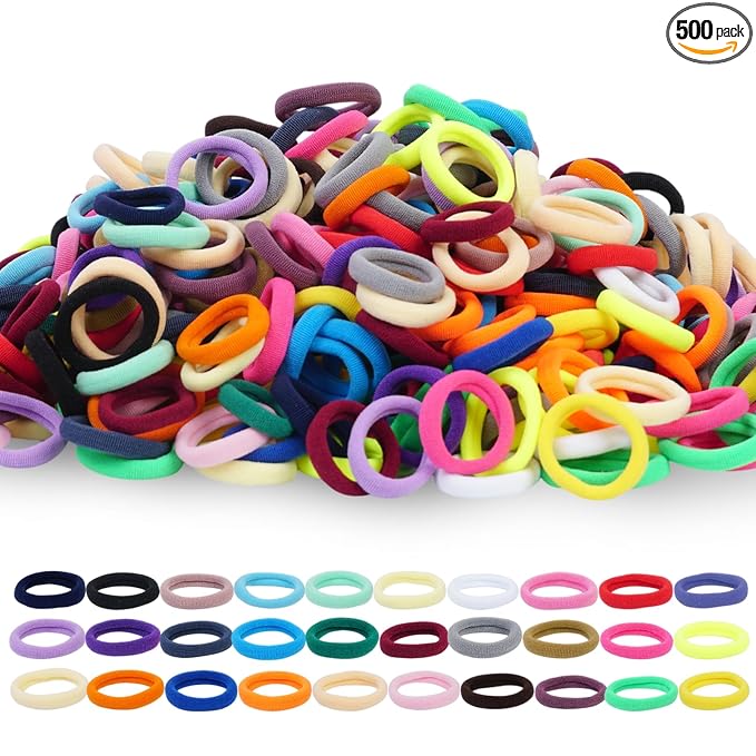 500pcs Baby Hair Ties, Toddler Hair Ties for Girls, Kids Seamless Elastic Hair Bands, 1 Inch No Metal Ponytail Holders, Soft Cotton Hair Accessories, 30 Assorted Colors, Durable & Pain-Free