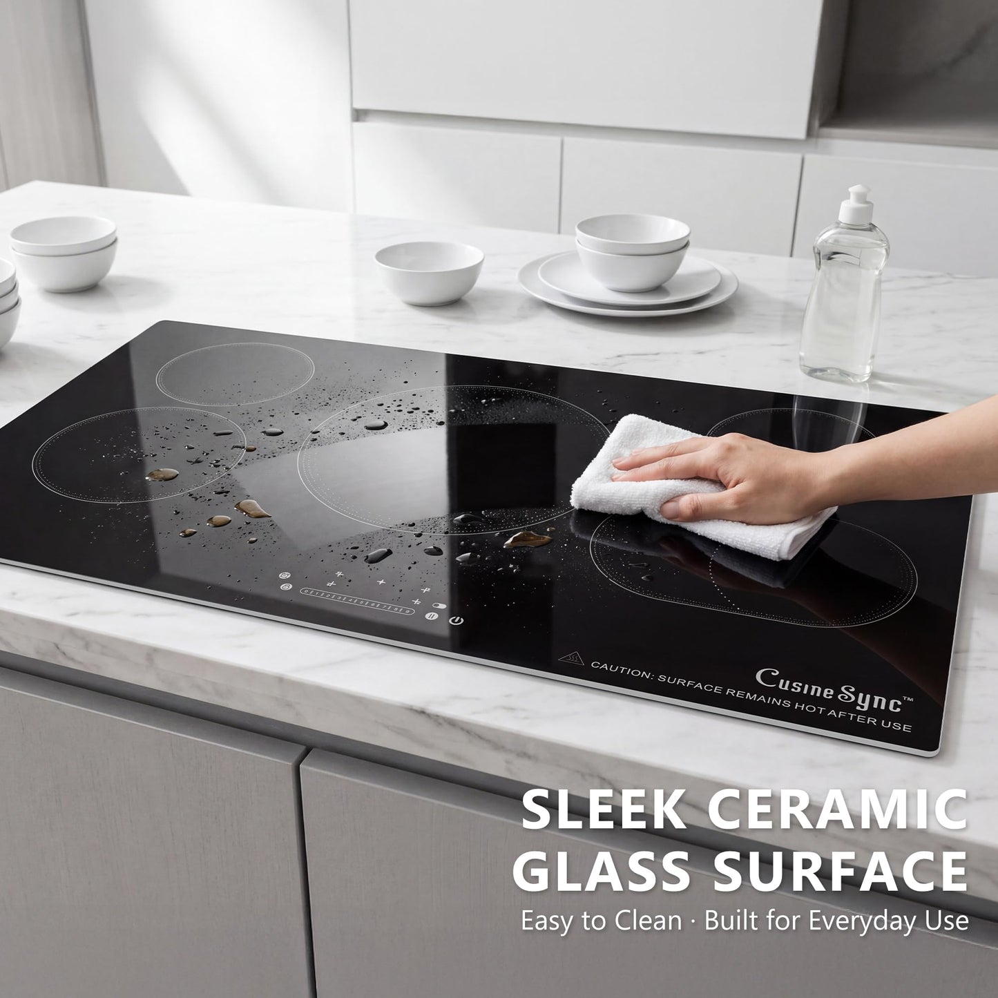 36 Inch Electric Cooktop 5 Burner, Built-In Ceramic Glass Cooktop 220-240V Hardwired, 9200W Radiant Electric Stove Top with Touch Control, 9 Heat Levels, Timer, Safety Lock, Works with All Cookware