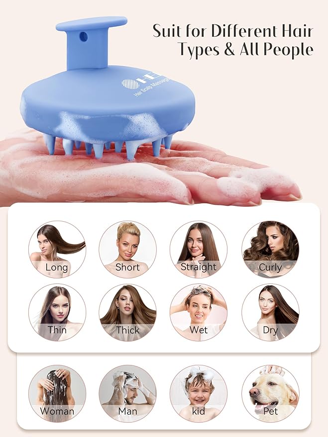 HEETA Scalp Massager Hair Growth, Scalp Scrubber with Soft Bristles, Integrated Silicone Design, Scalp Exfoliator for Dandruff Removal & Relax Scalp, Shampoo Brush Fit Wet Dry Hair Use, Blue