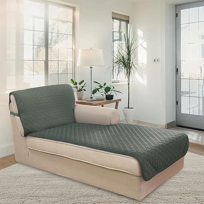 U-NICE HOME Sectional Couch Cover for Dogs Pets Chaise Lounge Reversible Sofa Cover Furniture Protector with Elastic Adjustable Strap, Grey/Beige