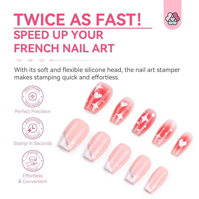 Saviland French Tip Nail Stamp: 4PCS Nail Art Stamper Kit Clear Silicone Nails Stamping Long & Short Jelly Stamper with Scrapers Nails Stamper Kit for French Manicure Home DIY Salon