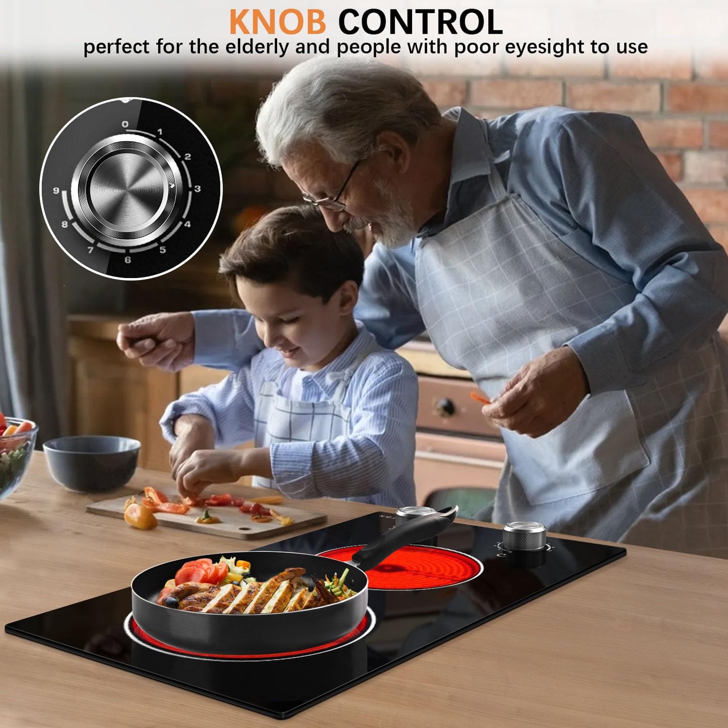 Noxton 24 Inch Electric Cooktop 4 Burners, Built in Electric stove top, Sensor Touch Ceramic Cooktop with Safety Lock, Timer, 6000W 240V (No Plug)