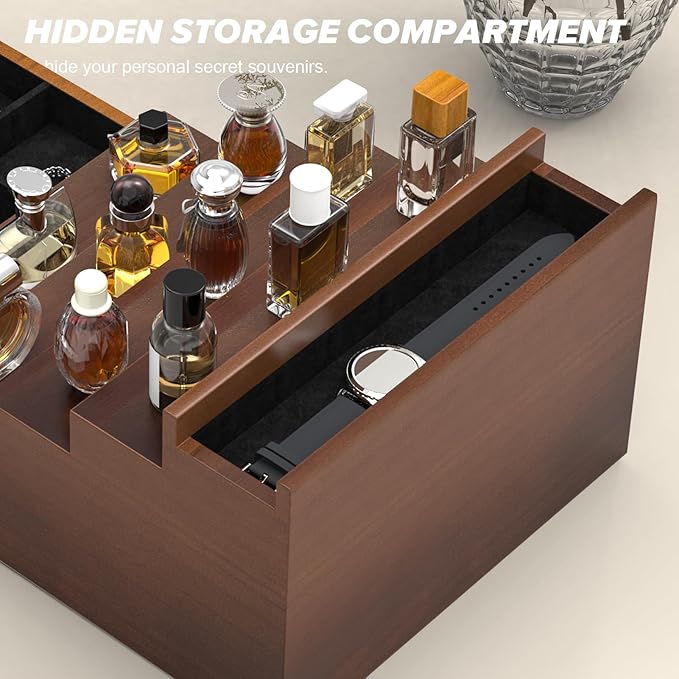upcessory Cologne Organizer for Men, 5 Tier Black Wood Perfume Organizer with Felt Lining Drawer and Hidden Compartment, Perfume Display Holder, A Gift for Men