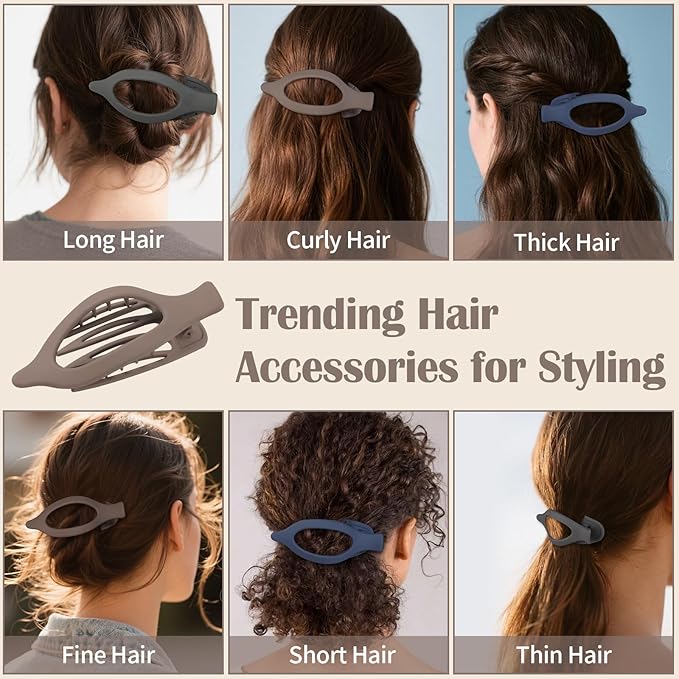 9 Pack Flat Hair Clips for Women, Matte Claw Clips for Thick & Thin Hair, Suitable for Driving (Taupe,Gray,Blue)