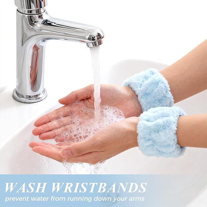 Fmeida Skincare Spa Headbands and Wrist Bands Set for Washing Face Peach, 3 Pack