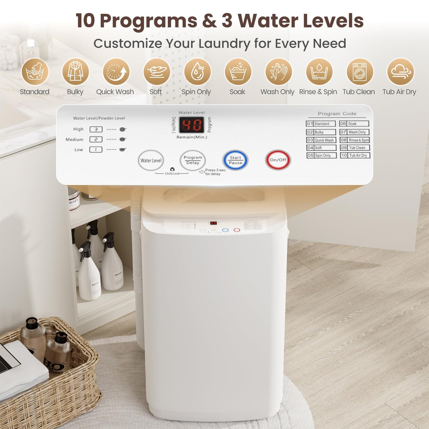 Auertech Portable Washer and Dryer Combo Set, 14 lbs Fully Automatic Washing Machine & 1.5 Cu.Ft Portable Clothes Dryers, Built-in Drain Pump, Compact Washer and Dryer for Apartment, RV, Dorm