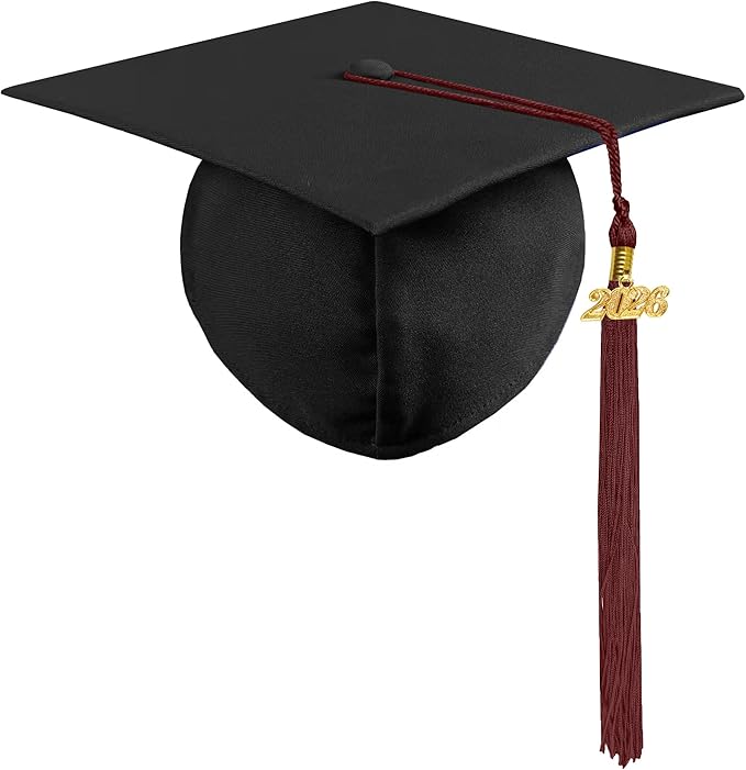 Graduation Cap with 2026 Tassel Year Charm Black Graduation Cap for High School & Bachelor
