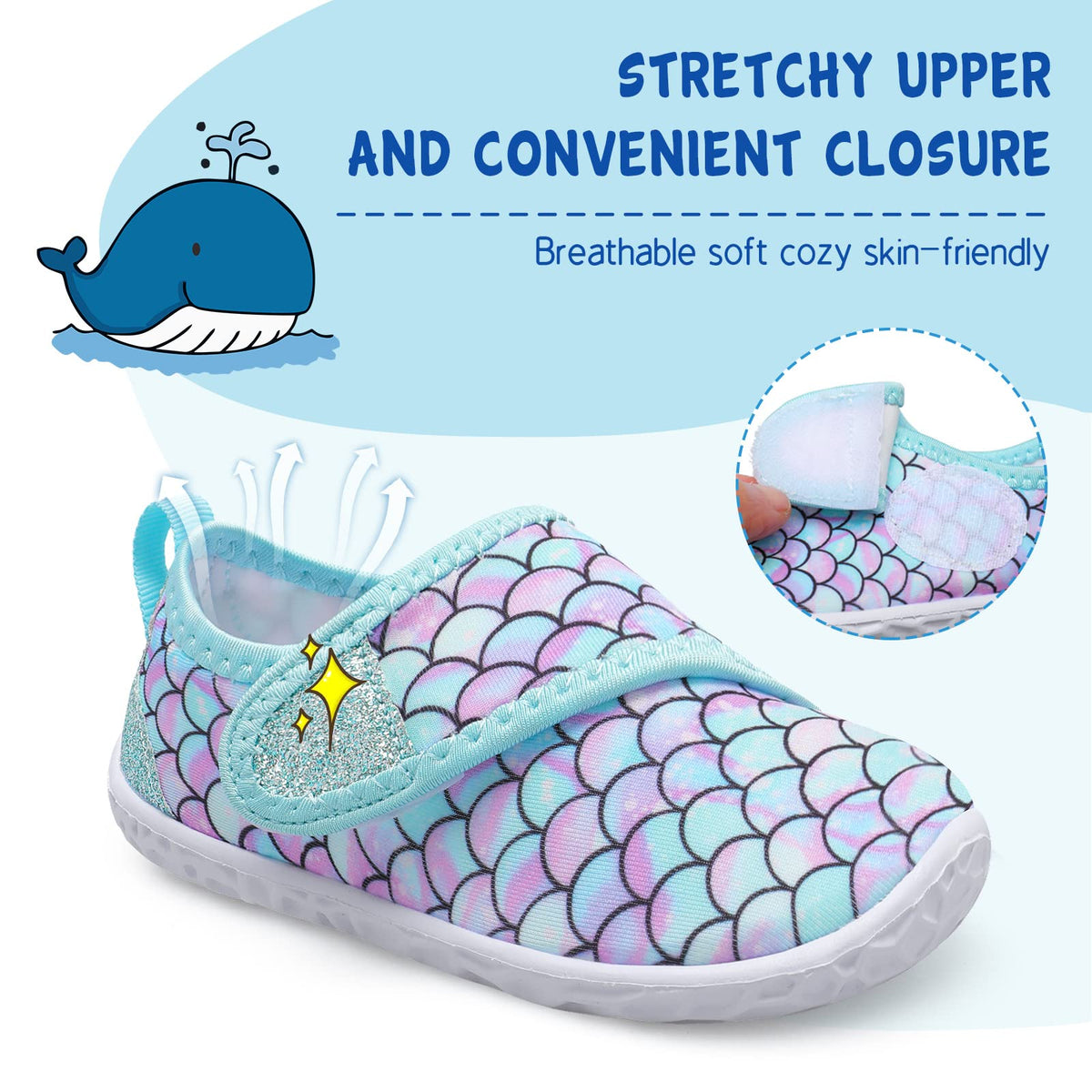 LeIsfIt Kids Water Shoes Toddler Girls Boys Swim Shoes Outdoor Quick-Dry Breathable Aqua Socks for Beach Pool Surf, Green Scale, 1 Big Kid