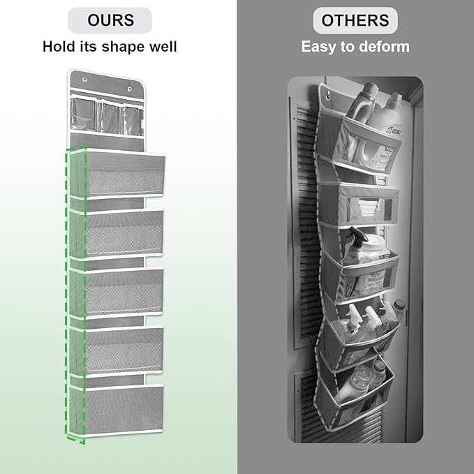 Sturdiness Over The Door Organizer, 6 Tiers Anti Tilt Hanging Behind Door Storage, Heavy-Duty Reinforced Mesh Rack Holds 44lb for Bathroom,Pantry, Nursery,Closet, Shoes, Towels,Grey