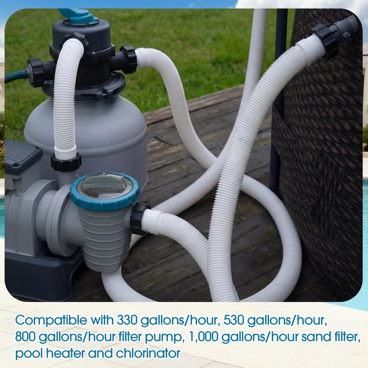 Frienda 10 ft Swimming Pool Replacement Hose - 1.5" Diameter Plastic Above Ground Hose Replacement Accessory for Home, Swimming Pool, Filter Pump, Saltwater Systems(White, Black)