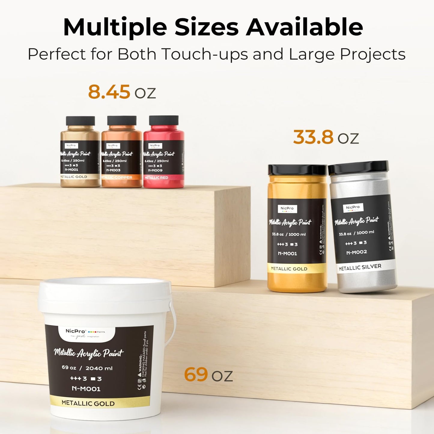 Nicpro Metallic Gold Acrylic Paint, 69oz/2040ml Large Gold Leaf Paint, Non Toxic, Non Fading Craft Paints for Metal, Wood, Clay, Fabric, Canvas, Furniture, Handcrafts, Art Supplies