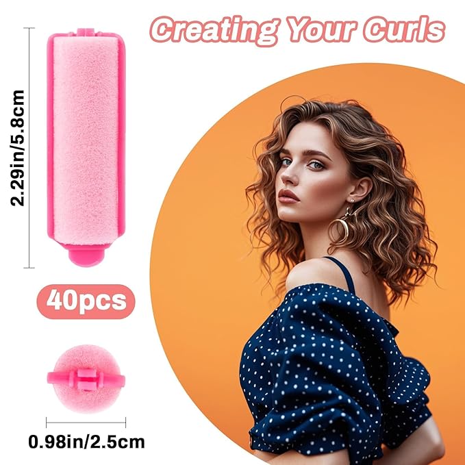MAQIHAN 40PCS Foam Hair Rollers - 0.98 Inch Sponge Rollers for Heatless Hair Curler for Short/Long Hair Sleep rolos para cabello Small Sponge Curlers Soft Sleeping Thin Curl Overnight rulos
