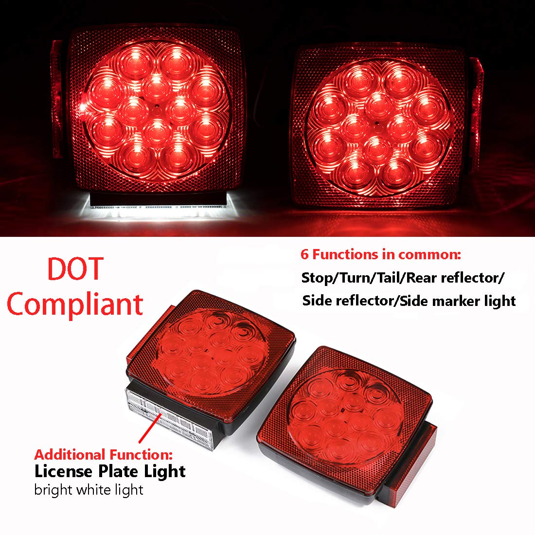 CZC AUTO 12V Submersible LED Trailer Tail Light Kit for Under 80 Inch Boat Utility Waterproof (Trailer light kit)