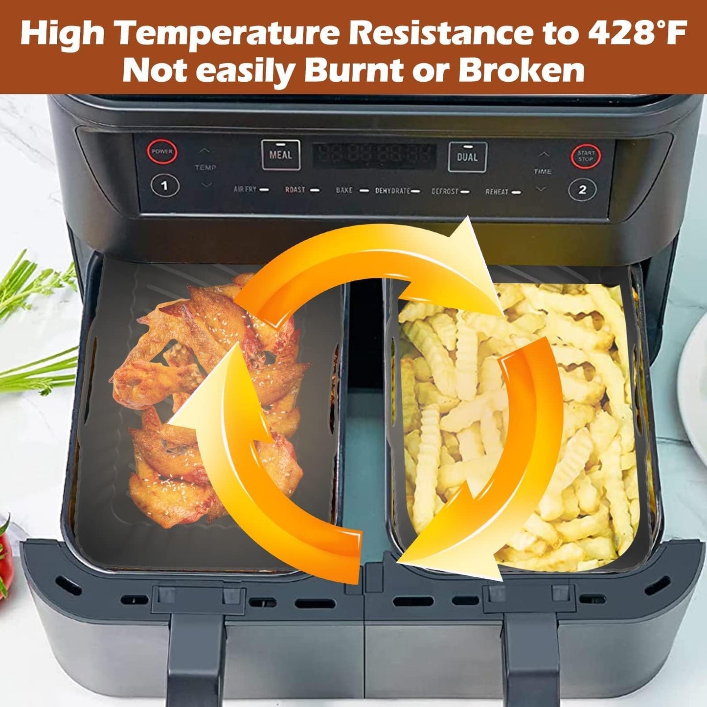 2Pcs Silicone Air Fryer Liners for Ninja Foodi Dual DZ201, Non-Stick Air Fryer Basket Accessories, Reusable Liners Fits 8 QT