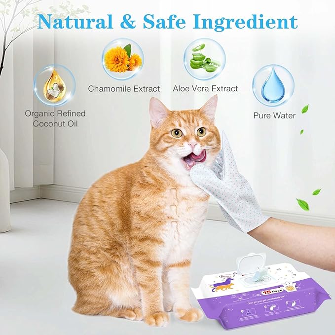 Dog Cleaning Gloves Wipes 30pcs Deodorizing Disposable Pet Grooming Bathing Gloves Extra Thick, No Rinse Shampoo Dry Cleaning Gloves for Dogs & Cats Paw Face Ear Fur and Butt