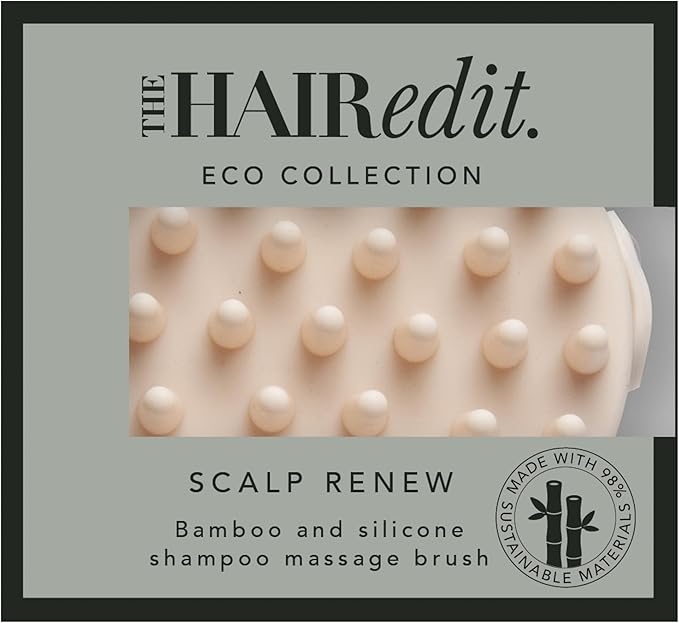 The Hair Edit Scalp Renew Bamboo Shampoo Massage Brush, Scalp Scrubber with Soft Silicone Bristles for Hair Growth, Exfoliation