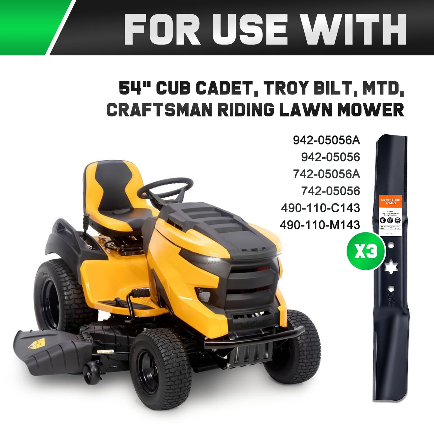 942-05056A ZT1-54 Mower Blades with 6 Star Hole for Cub Cadet Ultima ZT2-54 XT1-54 XT2-54 Zero Turn Troy Bilt Mustang 54 inch Cut Deck Lawn Tractor Repalce 942-05056-X (High Lift)