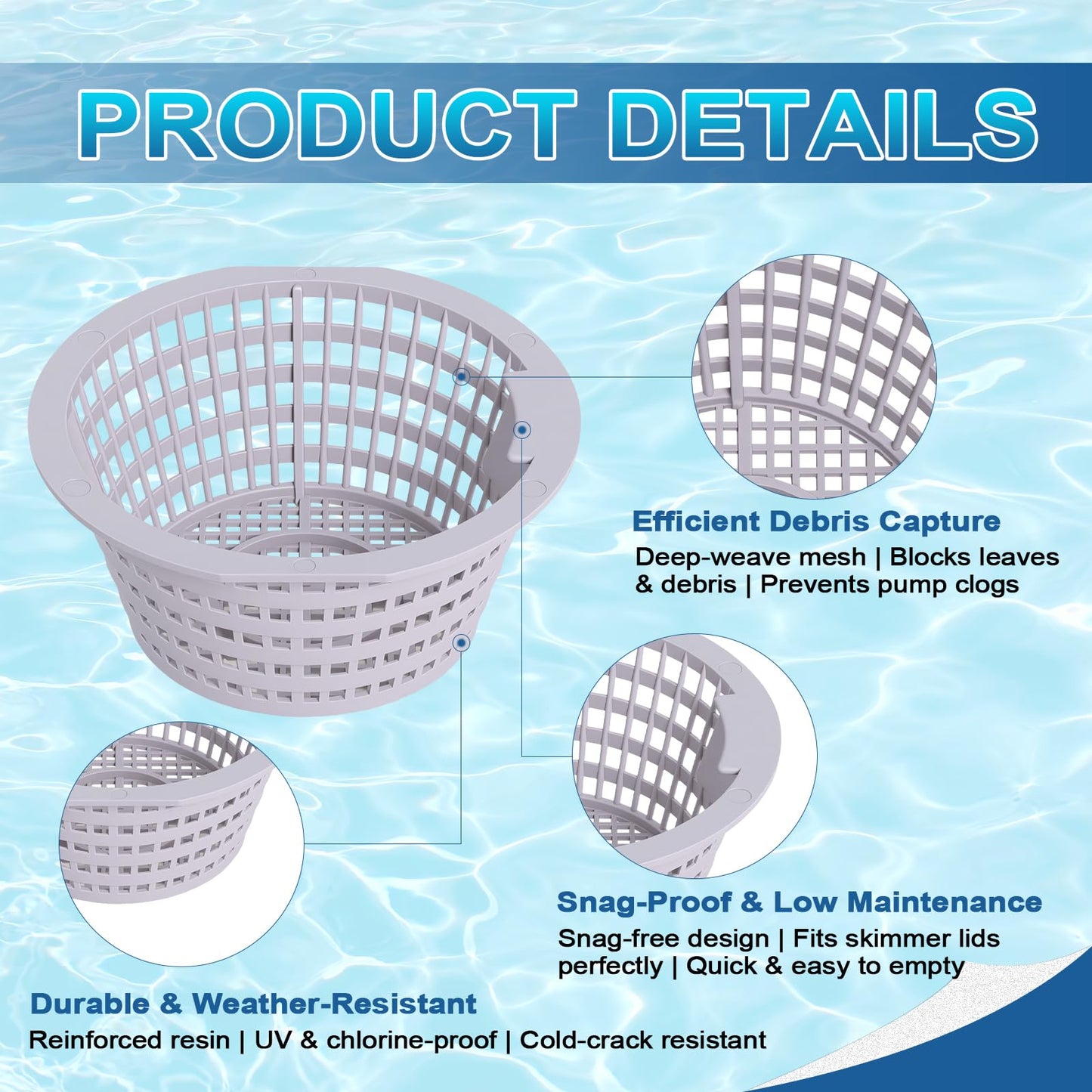 Podoy Pool 8928 Skimmer Basket for Above-Ground and In-Ground Swimming Pool Replacement Parts Compatible with Swimline Hydrotools 8928 Olympic ACM88 4-Pack