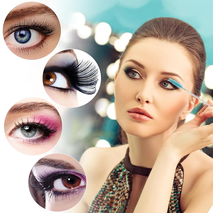 100 Pcs Disposable Mascara Wands, Crystal Eyebrow Spoolies Brush for Eyelash Extensions, Lash Brushes with Container (Blue)