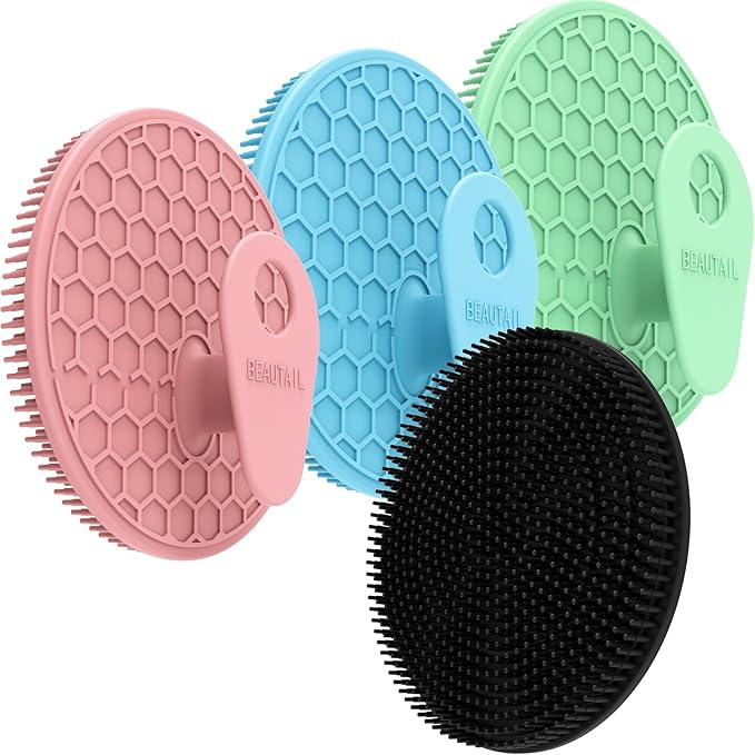 Silicone Body Scrubber 4 Pack, BEAUTAIL Shower Bath Scrubber, Gentle Exfoliating Brush for Women Men Sensitive Skin, More Hygienic Than Traditional Loofah, Long Lasting (Black+Blue+Pink+Green)