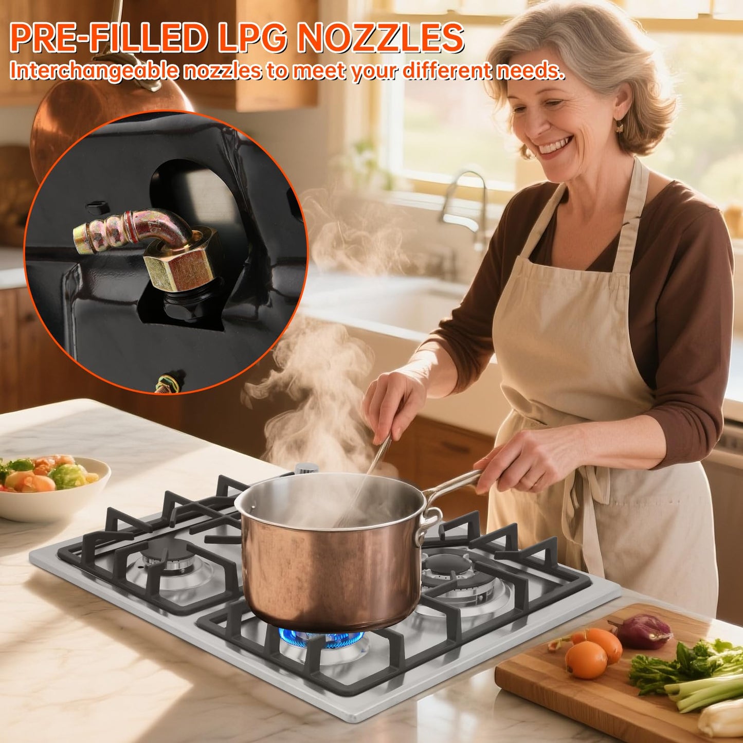 22″x20″ Built in Gas Cooktop 4 Burners Stainless Steel Stove with NG/LPG Conversion Kit Thermocouple Protection and Easy to Clean (20Wx22L)