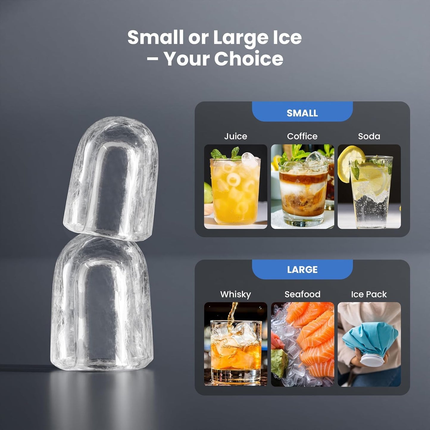 Electactic Countertop Ice Maker - 26Lbs/24H, 8 Cubes in 6 Mins, 1.2L Top Water Tank, 2 Sizes Bullet Ice, Auto-Clean & LED Light, Portable for Home Office Party