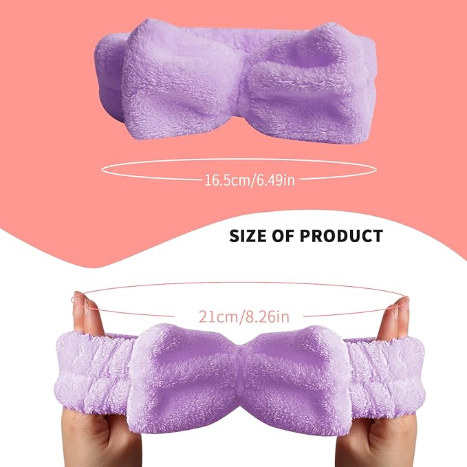 WSYUB Hairband, 3pcs Face Headband with Bow Tie, Soft Microfiber Skincare Band for Washing Face, Shower Headband Spa Headband for Women Girls(Blue, Red, Purple)