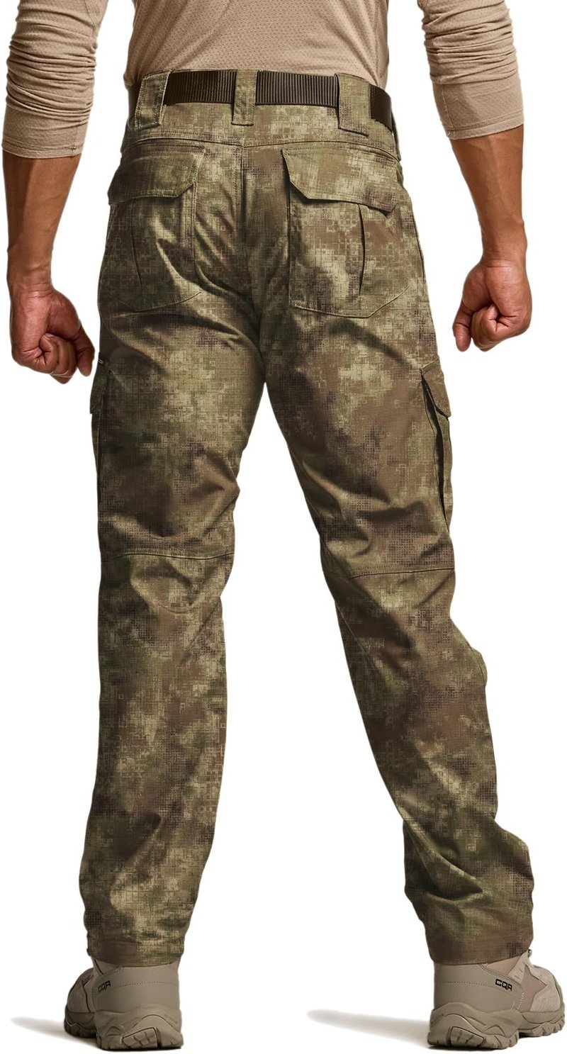 CQR Men's Tactical Pants, Water Resistant Ripstop Cargo Pants, Lightweight EDC Work Hiking Pants, Outdoor Apparel, Duratex Mag Pocket Print Fractal Camo, 44W x 30L