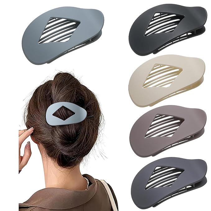 5 PCS Flat Hair Clips, No Crease Flat Claw Clips for Women, Large Strong Hold Barrettes for Thick Thin Hair, French Duckbill Styling Accessories(Matte Blue)