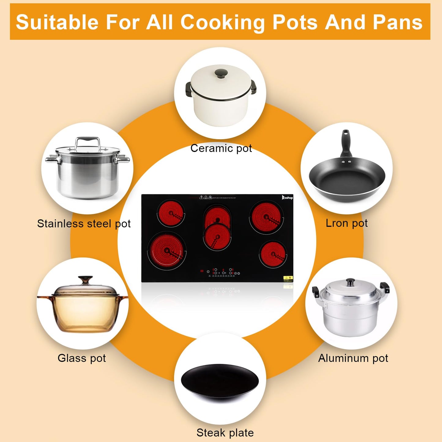 Winado 2 Burners Electric Ceramic Cooktop 20 inch, 220-240V Flat Top Stove, Multi-function Elecric Stovetop w/9 Heating Level, Timer & Kid Safety Lock, Sensor Touch Control, Timer Setting, Plug, 3000W