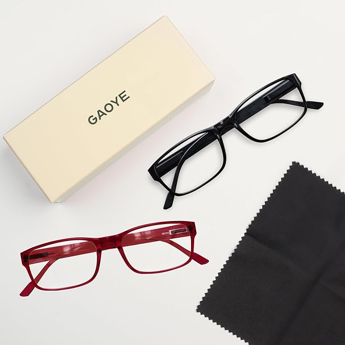 Gaoye 2-Pack of Reading Glasses - Blue-Light Filter, UV Protection - Readers with Rectangle Frames