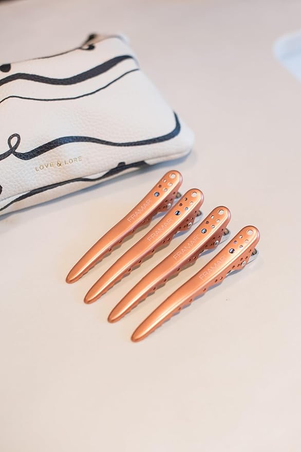 Framar Pink Hair Clips For Styling – Professional Metal Hair Clips For Women Styling, Metal Clips For Hair, Hair Styling Clips, Extra Strong With No Slip - 4 Pack Rose Gold