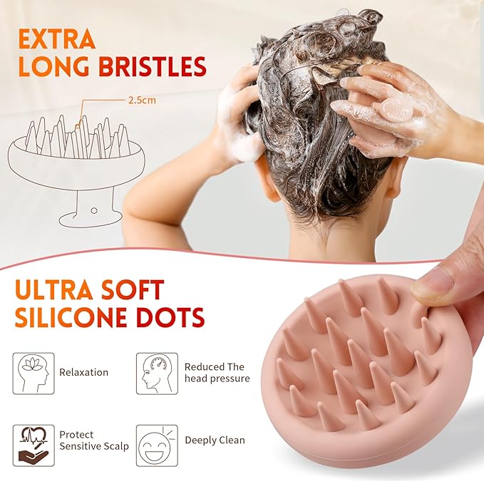 Silicone Scalp Massager Shampoo Brush for Shower, Scalp Scrubber with Soft Bristles for Hair Growth & Dandruff Treatment, Wet Dry Hair Massager for All Hair Types of Women (Pink)