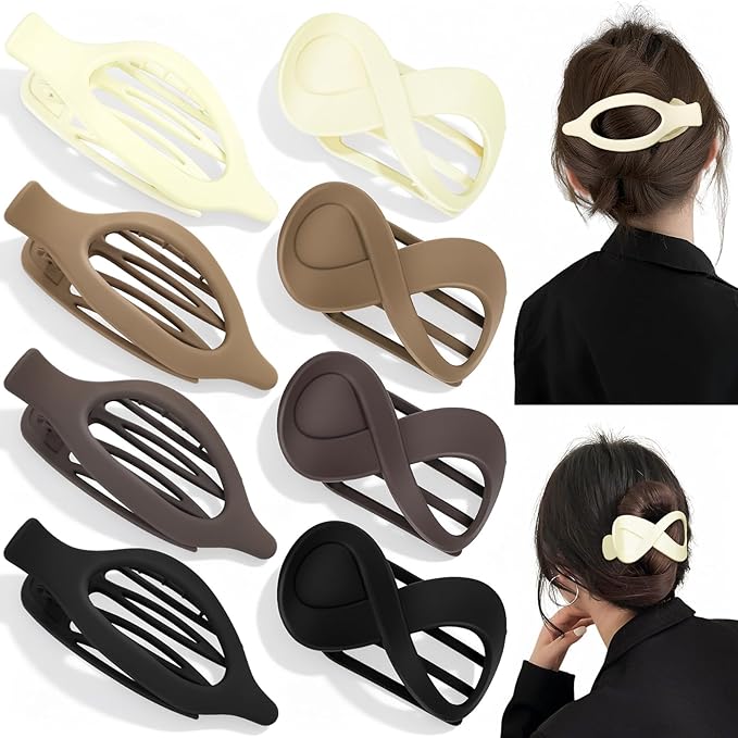 Obeoby 8 PCS Flat Claw Clips for Women, 2 Types French Flat Hair Clips for Medium Hair Volume Barrettes Medium Large (Neutral)