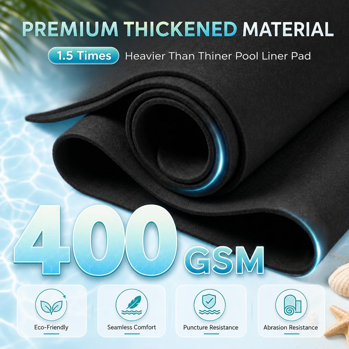 AHEONLAR 15FT Round Pool Liner Pad, 400G/M² Extra Thick Black Pool Pads for Above Ground Pool, Heavy Duty Pool Liner Pad Geotextile Material Pool Liner Puncture-Proof Pool Bottom Padding(15'Round)
