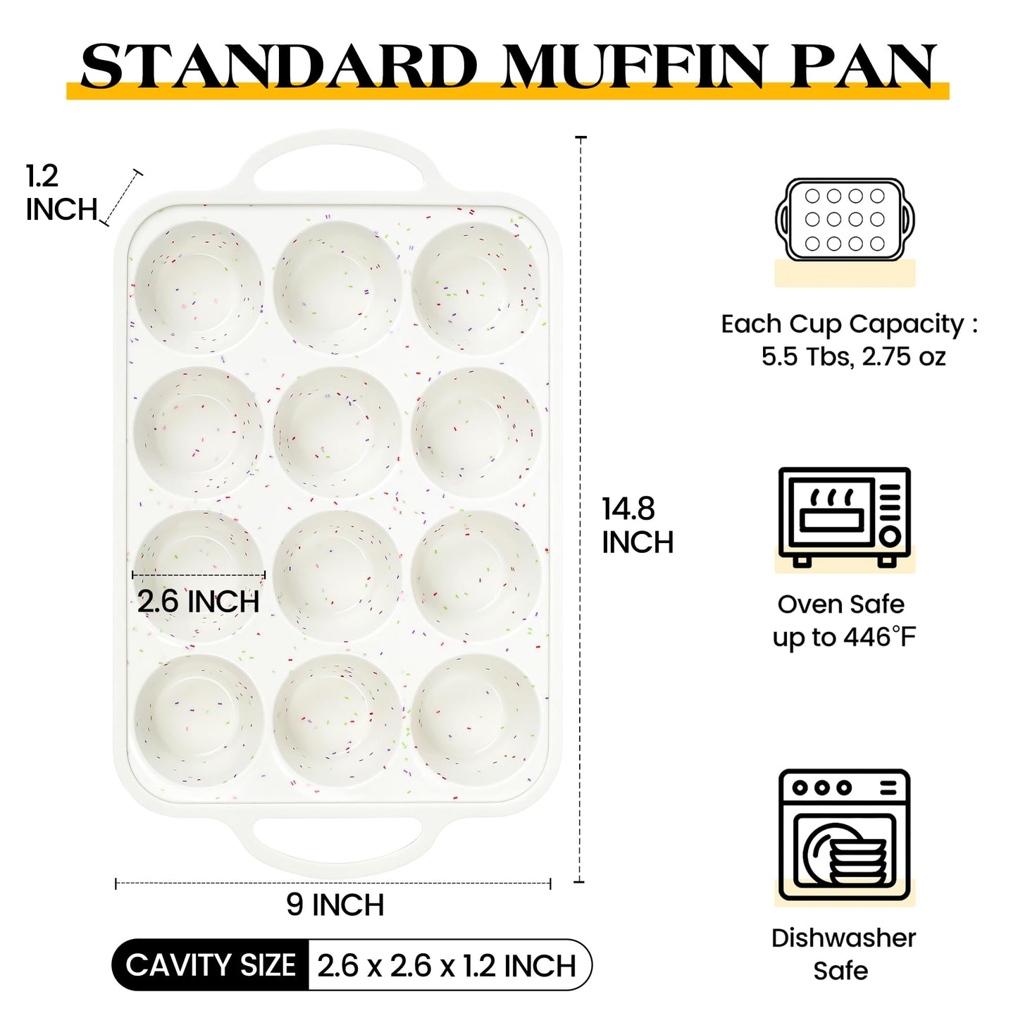 AOTASO 2 Pcs Silicone Muffin Pan for Baking with Metal Frame, Nonstick 12 Cup Regular Size Cupcake Pan, Silicone Muffin Tray for Egg Bites (Cream)