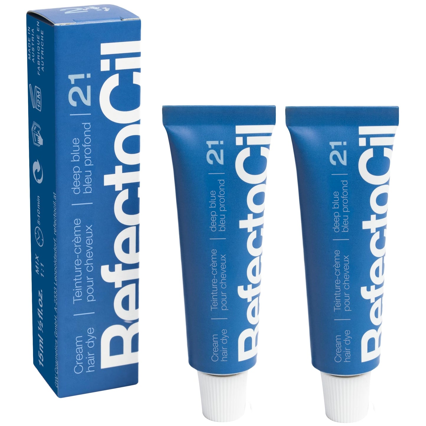 RefectoCil Cream Hair Dye 2-Pack â Professional Hair Tint for Long-Lasting Color â Deep Blue (#2.1)