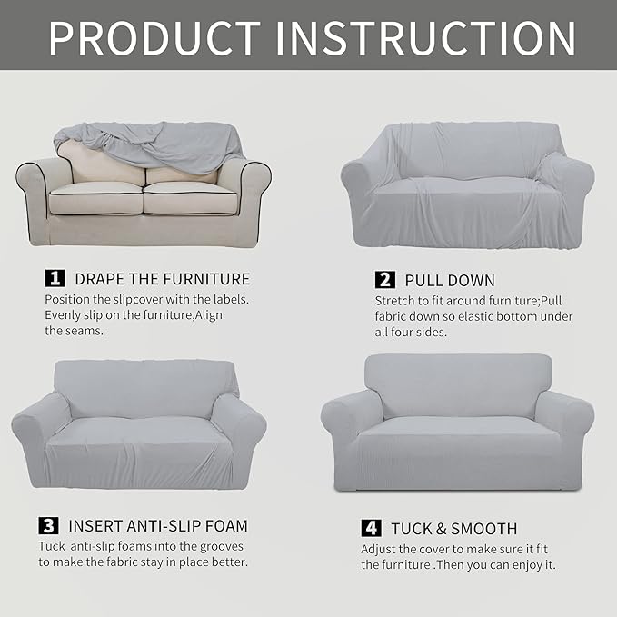 Easy-Going Stretch Chair Sofa Slipcover 1-Piece Couch Sofa Cover Furniture Protector Soft with Elastic Bottom for Kids, Pet. Spandex Jacquard Fabric Small Checks (Chair, Silver Gray)