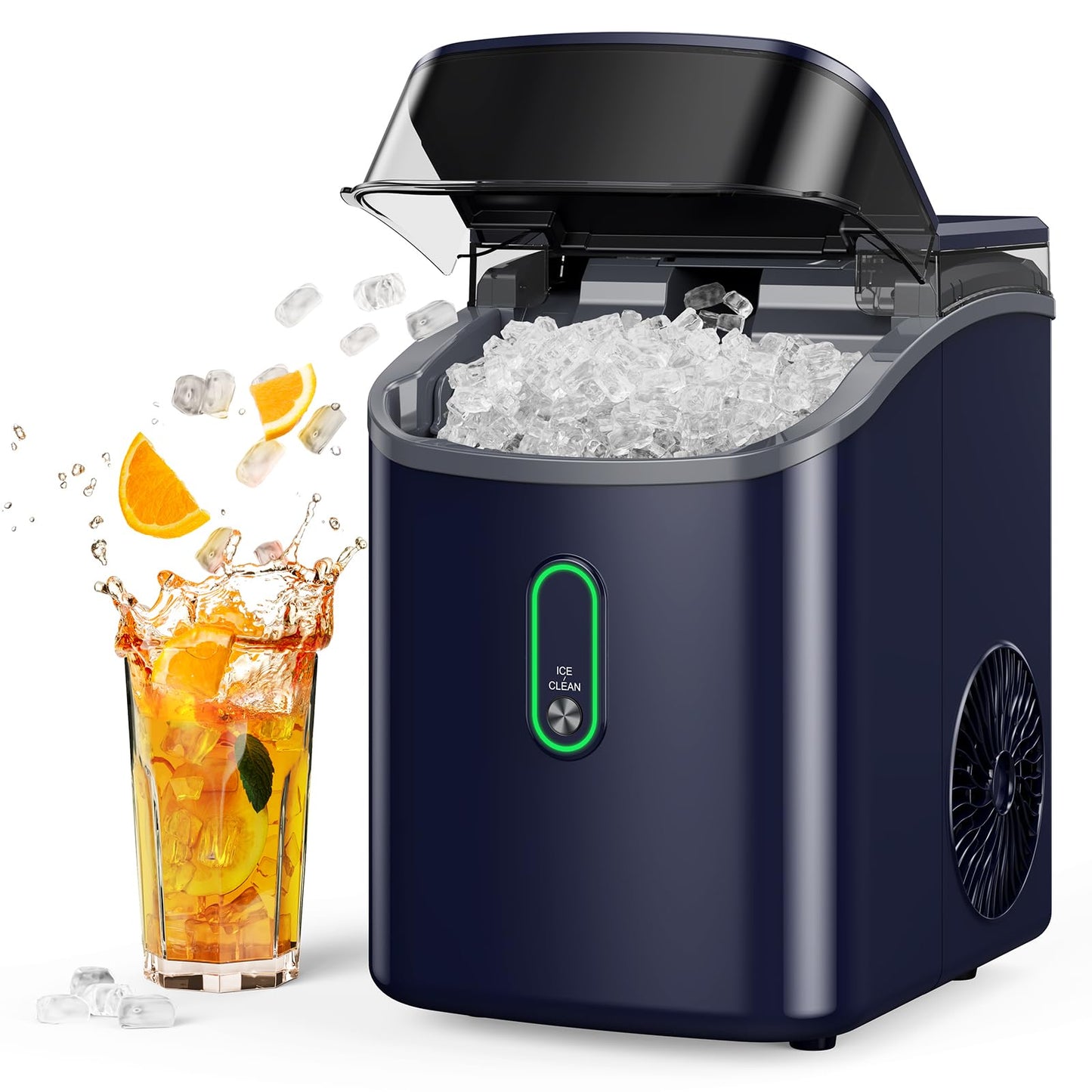 Nugget Ice Maker Countertop, Pebble Ice Maker with Crushed Ice, One-Click Operation Ice Machine with Self-Cleaning, 33lbs/24H for Home, Kitchen, Office, Blue