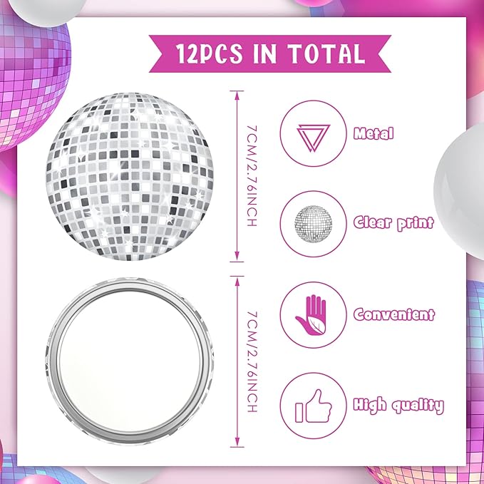 Qunclay 12 Pcs Disco Ball Compact Mirror 2.76 Inch Vintage Round Pocket Mirror Makeup Mini Mirror Handheld Portable Mirror for Purse, Women Gift Disco Party Supply Travel Daily (Silver)