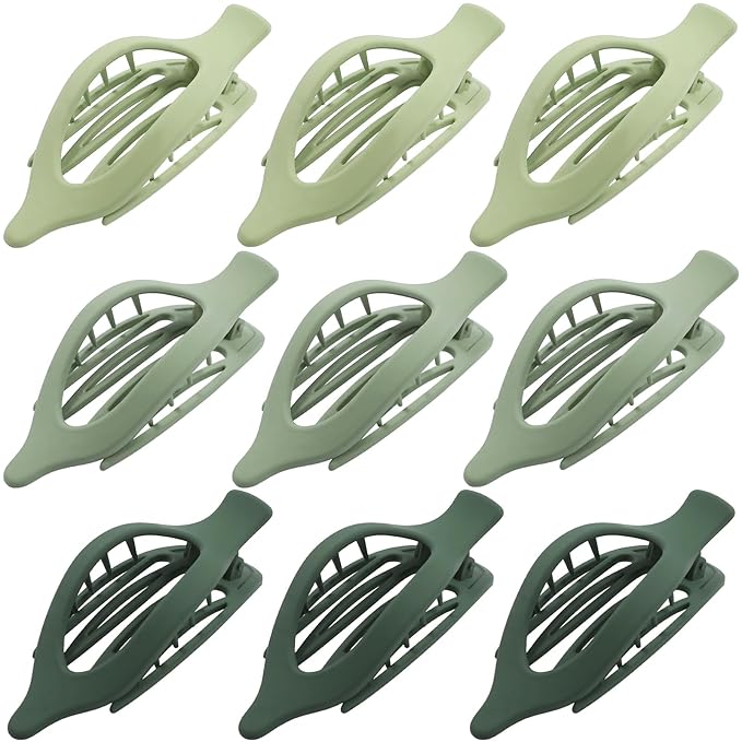 9 Pack Flat Hair Clips for Women, Matte Claw Clips for Thick & Thin Hair (Green)