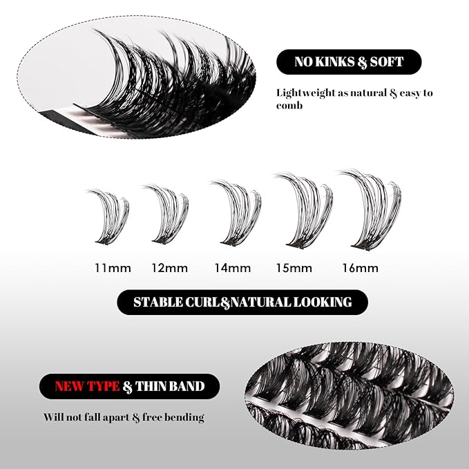 Lash Clusters 320pcs Individual Lashes 30D&40D&60D DIY Lash Extensions Lash Clusters False Eyelashes Natural Look 11-20mm Mix Cluster Eyelash Extensions EASY TO USE (30D+40D+60D-0.07D)