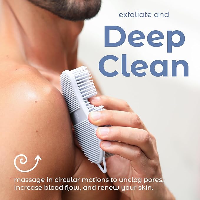 MainBasics Silicone Body Scrubber Dual-Sided Shower Loofah and Exfoliator (Frosted Sky, Exfoliate)