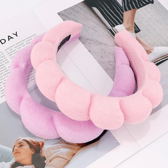 Chanaco Face Wash Headband for Skincare Makeup Pink Sponge Spa Hair Band Purple Headband for Washing Face Hair Accessories for Women Girls Gifts