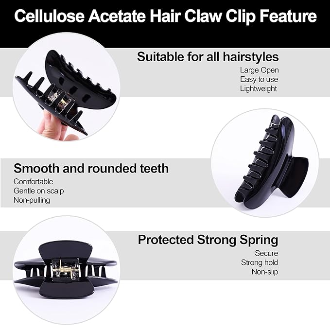 Big Claw Hair Clips for Women Hair Jaw Clips Large Hair Claw Clamps Acetate Hair Clip 2 Pack,Black/Beige