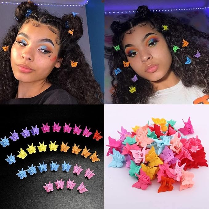 50 Pack Butterfly Hair Clips Pastel Mini Cute Accessories For 90S Girls Women, Matte Colors Assorted Color, Beautiful And Random Colour